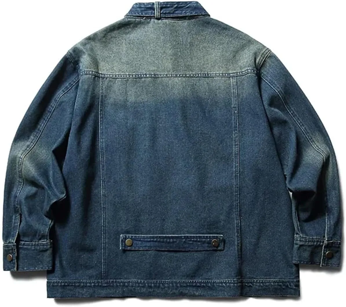 Men Fashion Stand Collar Loose Denim Jacket Vintage Zipper Denim Cargo Jacket Motorcycle Coat Outerwear