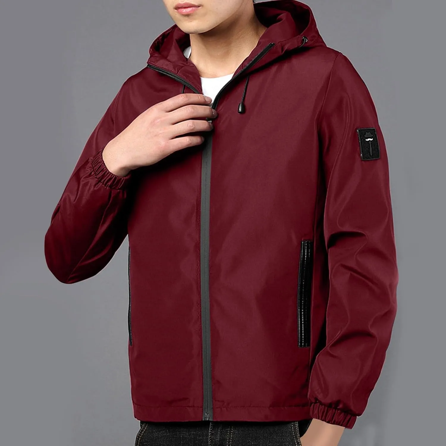 Men Rain Jacket Lightweight Hooded Windbreaker Waterproof Outdoor Sports Hiking Raincoat Long Sleeve Zip Coat Outwear