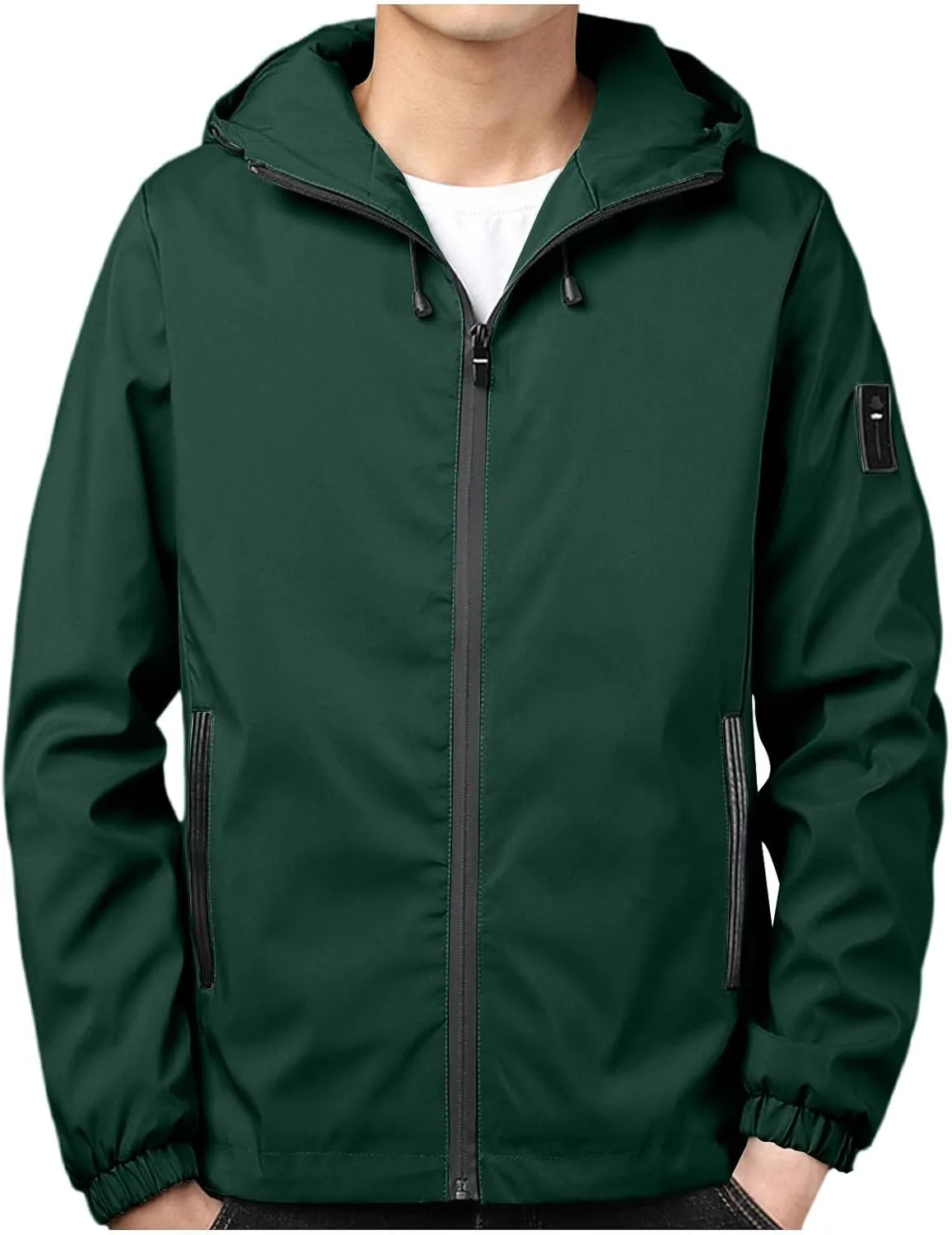 Men Rain Jacket Lightweight Hooded Windbreaker Waterproof Outdoor Sports Hiking Raincoat Long Sleeve Zip Coat Outwear