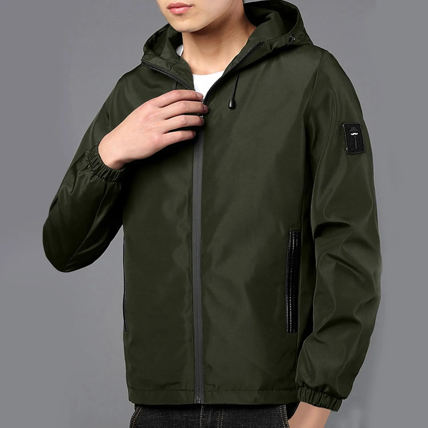 Men Rain Jacket Lightweight Hooded Windbreaker Waterproof Outdoor Sports Hiking Raincoat Long Sleeve Zip Coat Outwear