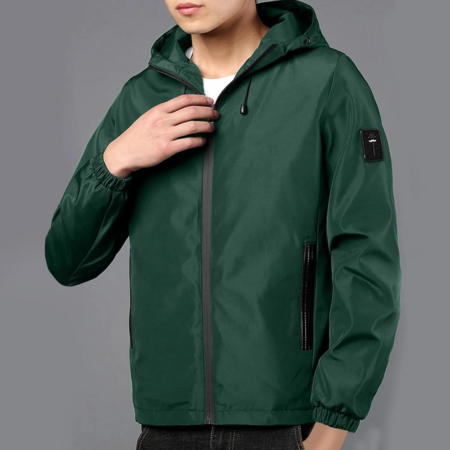 Men Rain Jacket Lightweight Hooded Windbreaker Waterproof Outdoor Sports Hiking Raincoat Long Sleeve Zip Coat Outwear