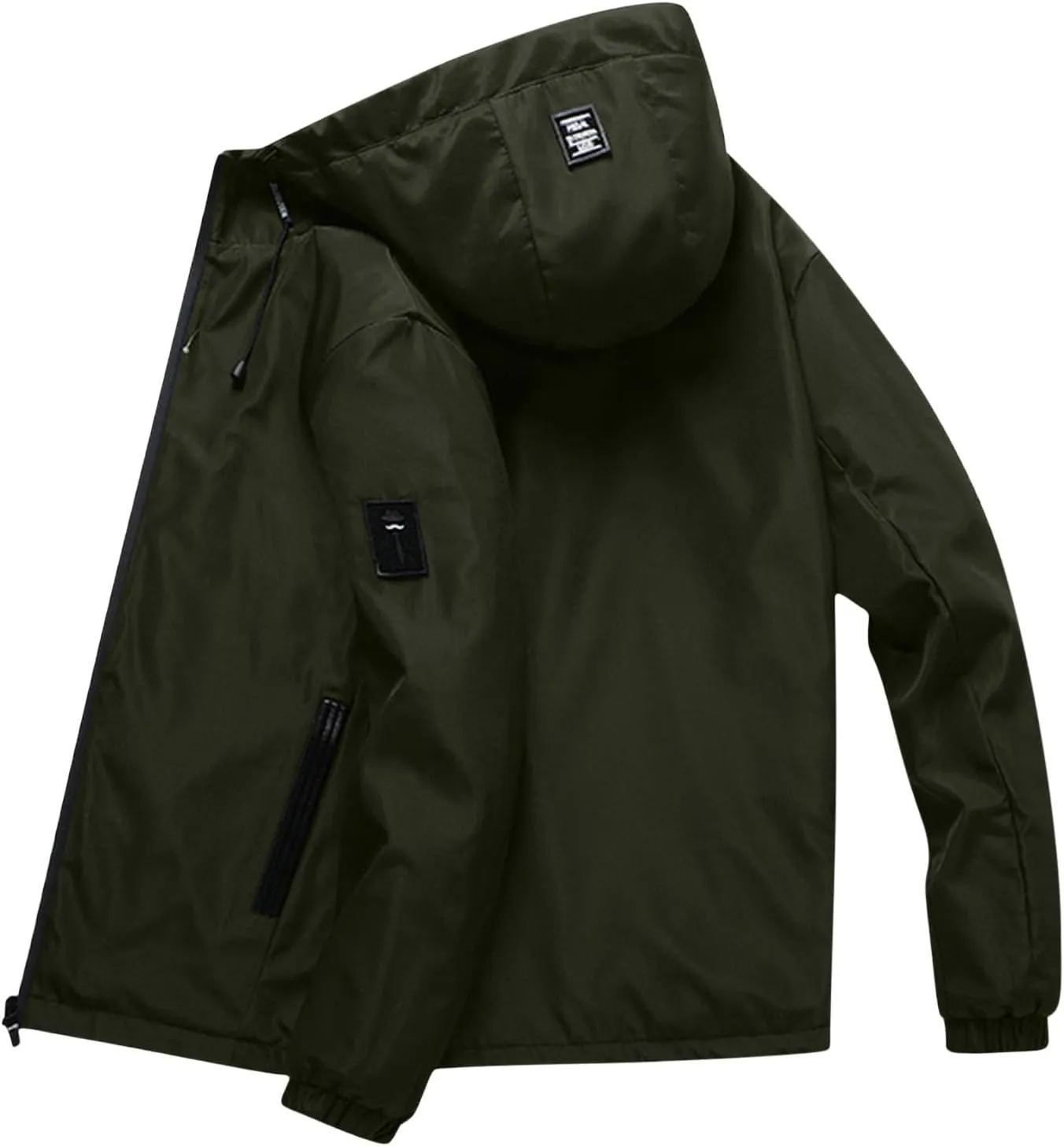 Men Rain Jacket Lightweight Hooded Windbreaker Waterproof Outdoor Sports Hiking Raincoat Long Sleeve Zip Coat Outwear