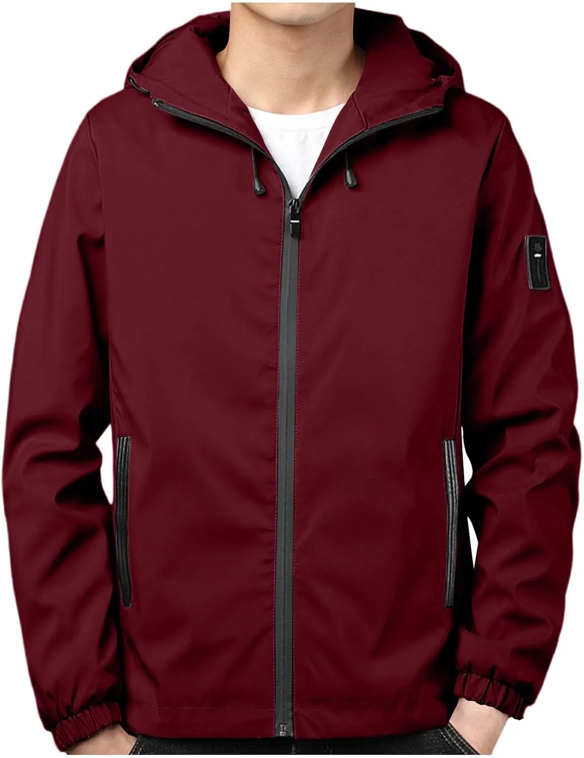 Men Rain Jacket Lightweight Hooded Windbreaker Waterproof Outdoor Sports Hiking Raincoat Long Sleeve Zip Coat Outwear