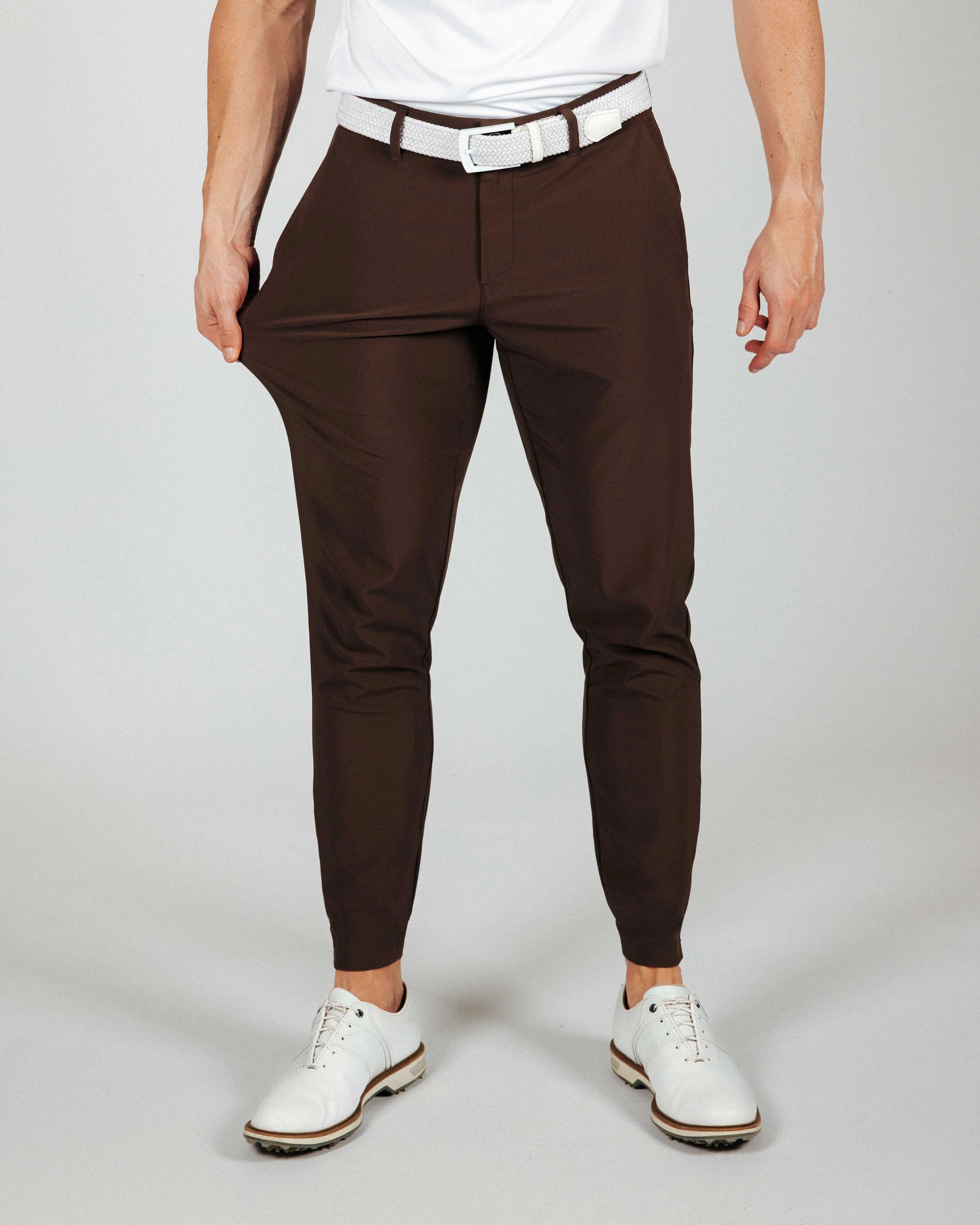 Curved Waistline Cozy Stretch Fit Men's Brown Golf Jogger
