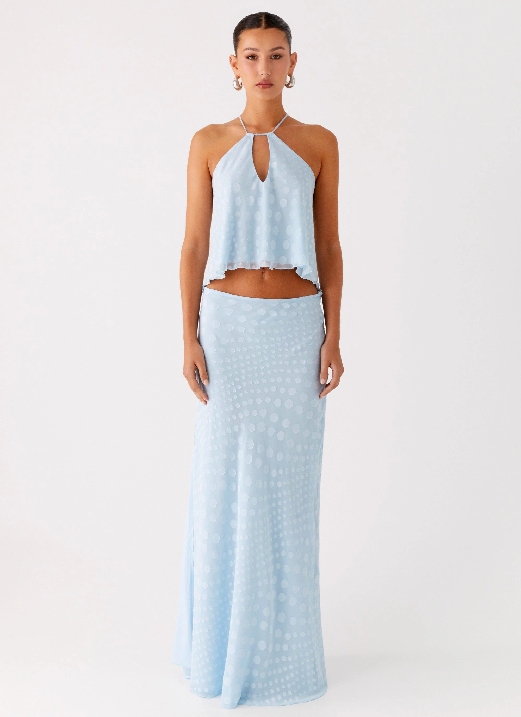 Mena Chiffon Spot Maxi Skirt - Blue Air Circulation AntiStaticFinish