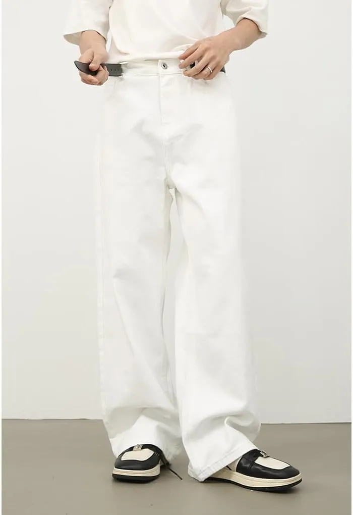 Mens Baggy Jeans Straight Wide Leg Long Jeans Trousers