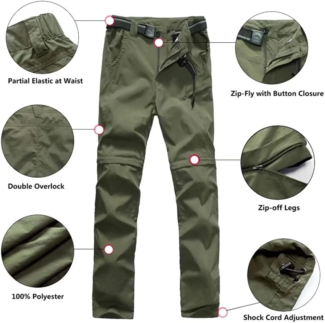 Mens Cargo Pants, Convertible Hiking Pants Quick Dry Waterproof Outdoor Zip Off Outdoor Casual Travel Pants