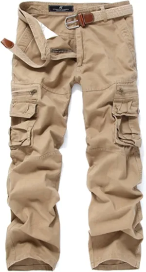 Mens Cargo Pants Cotton Multi Pocket Without Belt