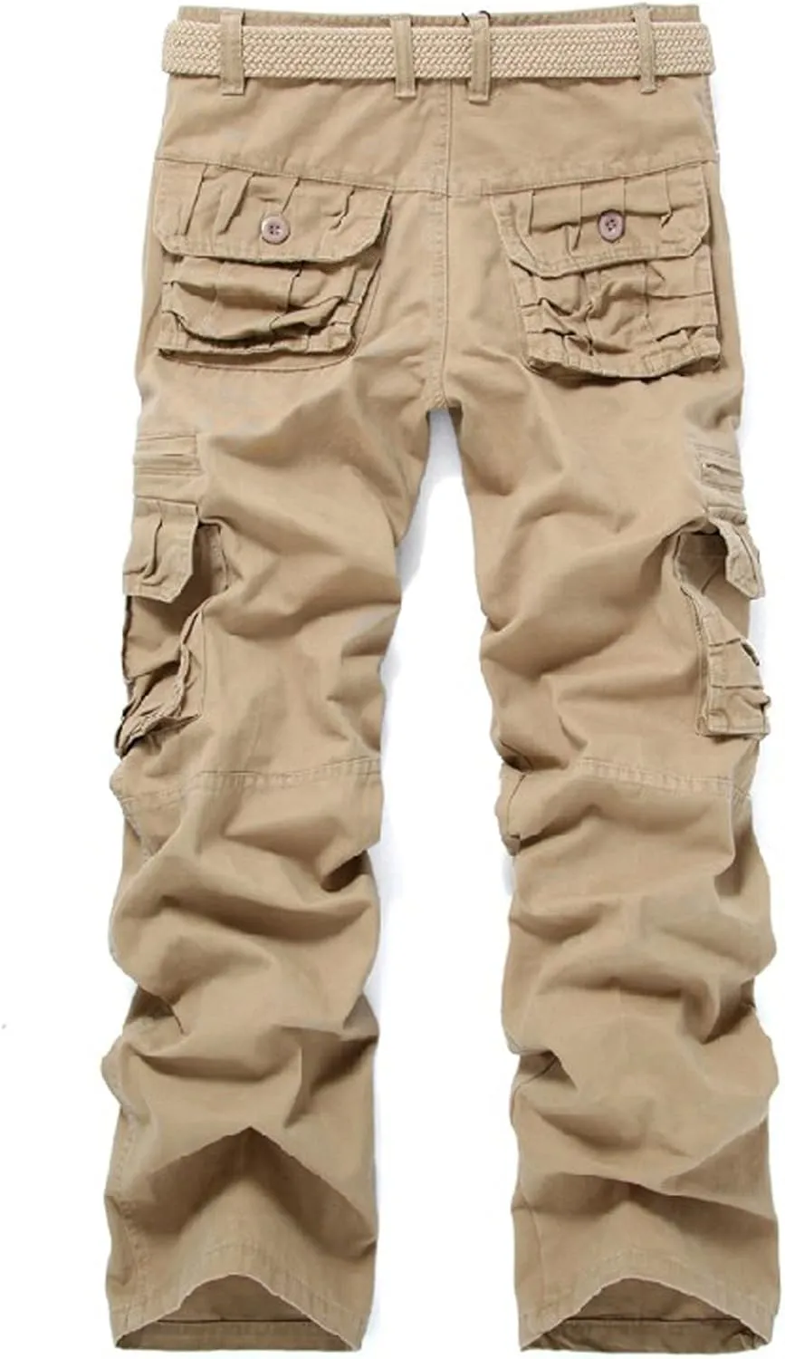 Mens Cargo Pants Cotton Multi Pocket Without Belt