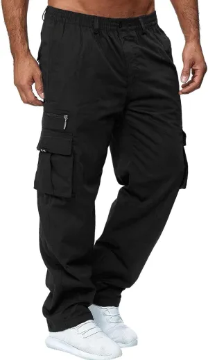 Men's Casual Cargo Sweatpants Multi Pocket Up Solid Color Warm Plush Woven Cargo Hiking Workout Joggers Sweatpants