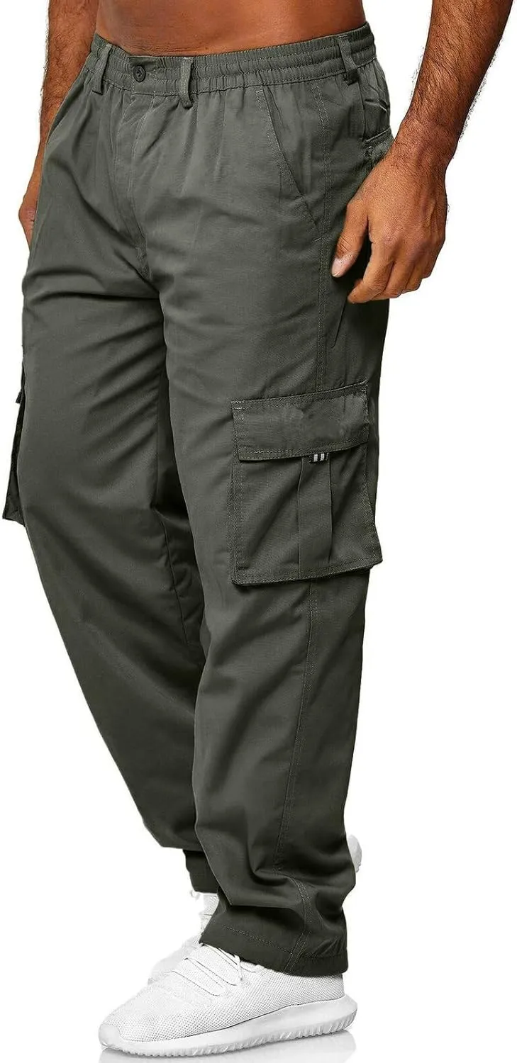 Men's Casual Cargo Sweatpants Multi Pocket Up Solid Color Warm Plush Woven Cargo Hiking Workout Joggers Sweatpants