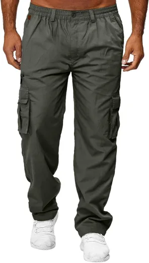 Men's Casual Cargo Sweatpants Multi Pocket Up Solid Color Warm Plush Woven Cargo Hiking Workout Joggers Sweatpants