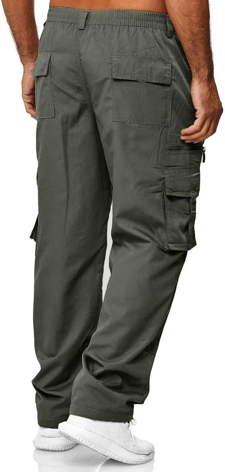 Men's Casual Cargo Sweatpants Multi Pocket Up Solid Color Warm Plush Woven Cargo Hiking Workout Joggers Sweatpants