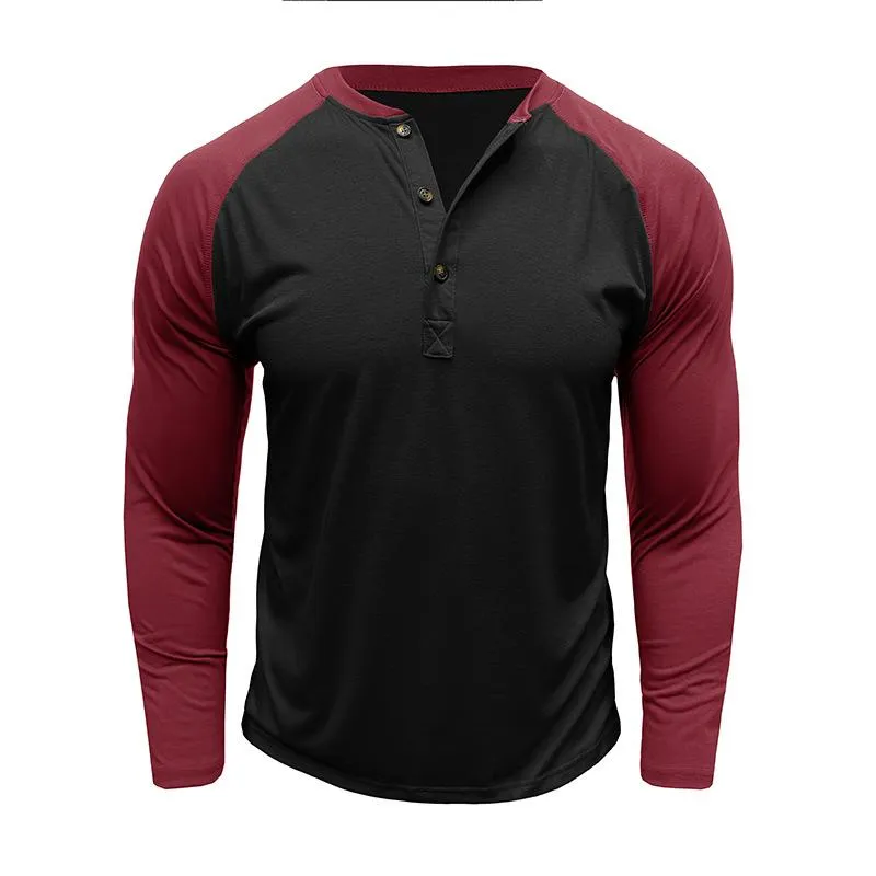 Men's Casual Colorblock Henley Collar Slim Fit Long Sleeve T-Shirt 79379658M