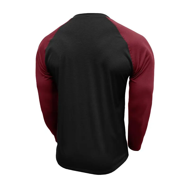 Men's Casual Colorblock Henley Collar Slim Fit Long Sleeve T-Shirt 79379658M