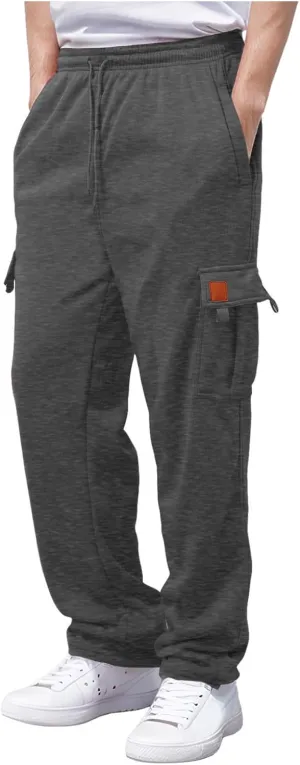 Men's Casual Drawstring Elastic Waist Flap Pocket Letter Graphic Street Jogger Cargo Pants