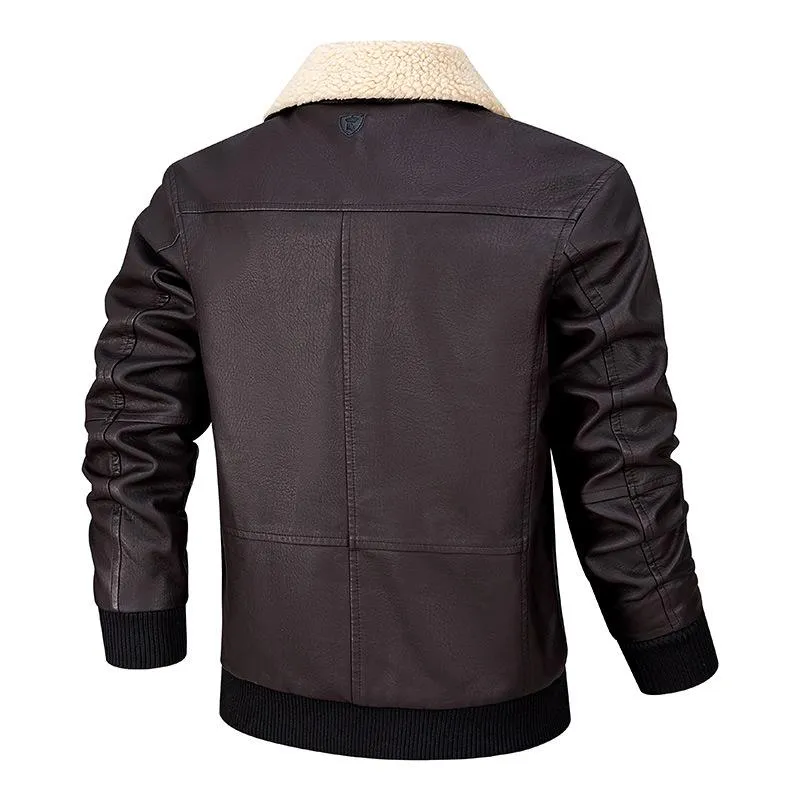 Men's Casual Plush Lapel Leather Jacket 18414490Y
