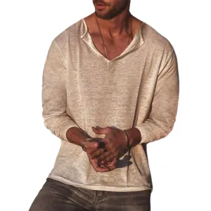Men's Classic Casual Slim Fit V-Neck Bamboo Cotton Long Sleeve T-Shirt 03940973K