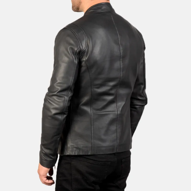 Men's Classic Casual Stand Collar Zip Leather Jacket 85425716K