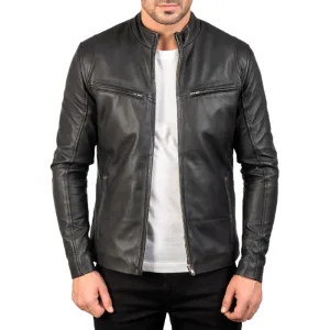 Men's Classic Casual Stand Collar Zip Leather Jacket 85425716K