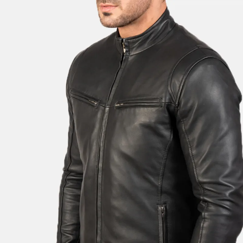 Men's Classic Casual Stand Collar Zip Leather Jacket 85425716K