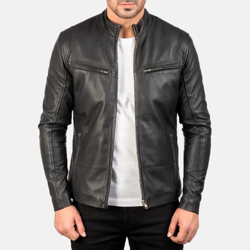 Men's Classic Casual Stand Collar Zip Leather Jacket 85425716K