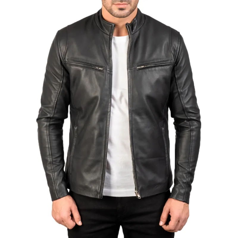Men's Classic Casual Stand Collar Zip Leather Jacket 85425716K