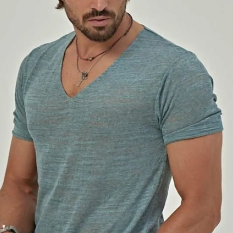 Men's Classic Casual V-Neck Slim Fit Bamboo Cotton Short Sleeve T-Shirt 65750604K