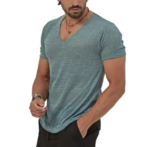 Men's Classic Casual V-Neck Slim Fit Bamboo Cotton Short Sleeve T-Shirt 65750604K