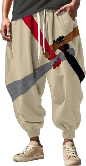 Men's Cotton Harem Yoga Baggy Pants Feel Casual Sweatpants Fashion Solid Color Oversized Tapered Pants Baggy Linen