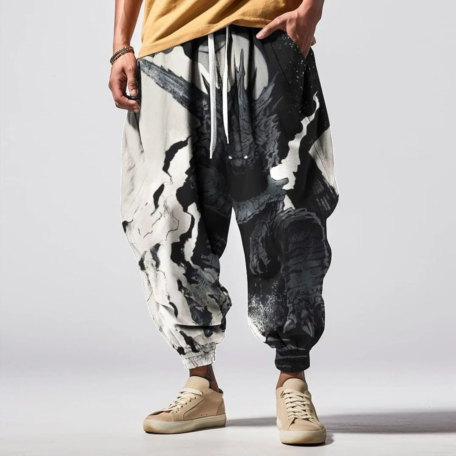 Men's Cotton Harem Yoga Baggy Pants Feel Casual Sweatpants Fashion Solid Color Oversized Tapered Pants Baggy Linen