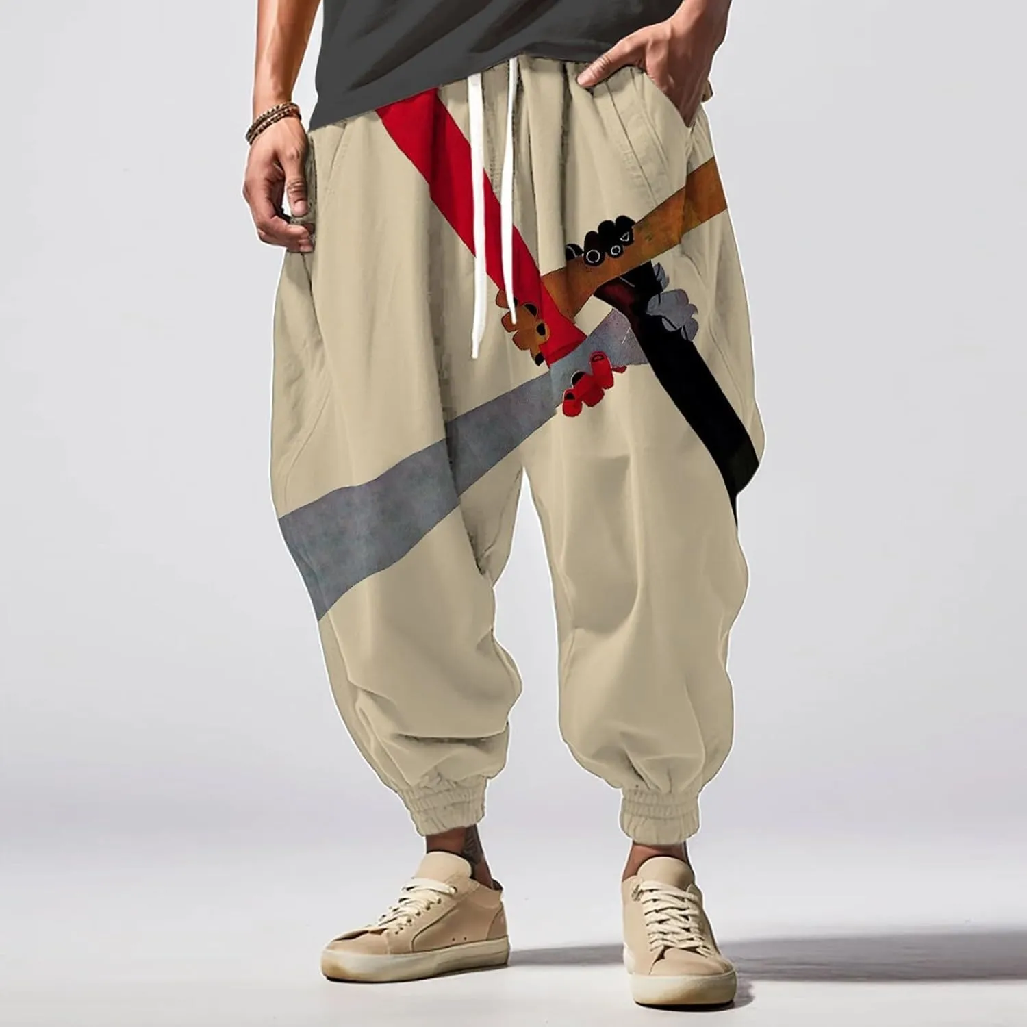 Men's Cotton Harem Yoga Baggy Pants Feel Casual Sweatpants Fashion Solid Color Oversized Tapered Pants Baggy Linen