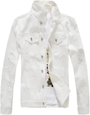 Men's Distressed Motorcycle Jeans Jacket Distressed Denim Trucker Jacket Coat