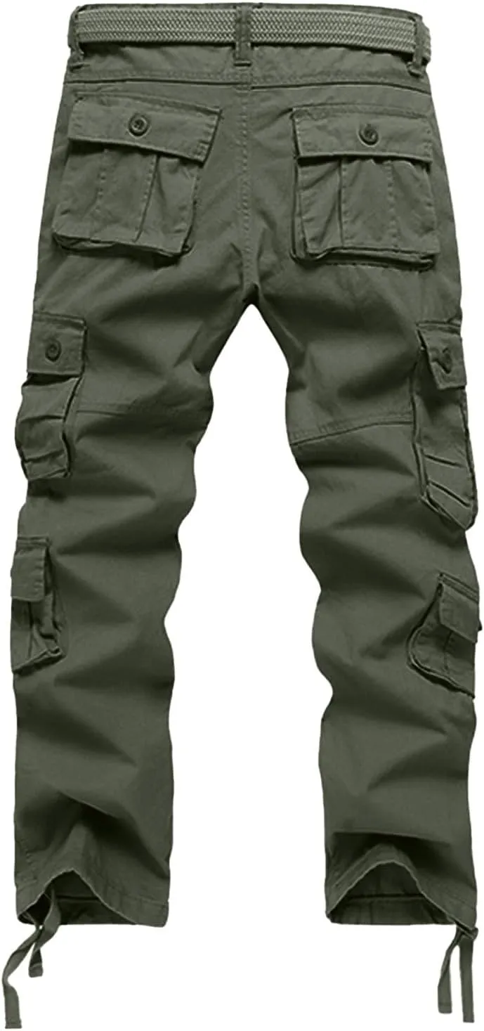 Men's Drawstring Multi Pocket Casual Pants Hiking Workout Cotton Cargo Pants