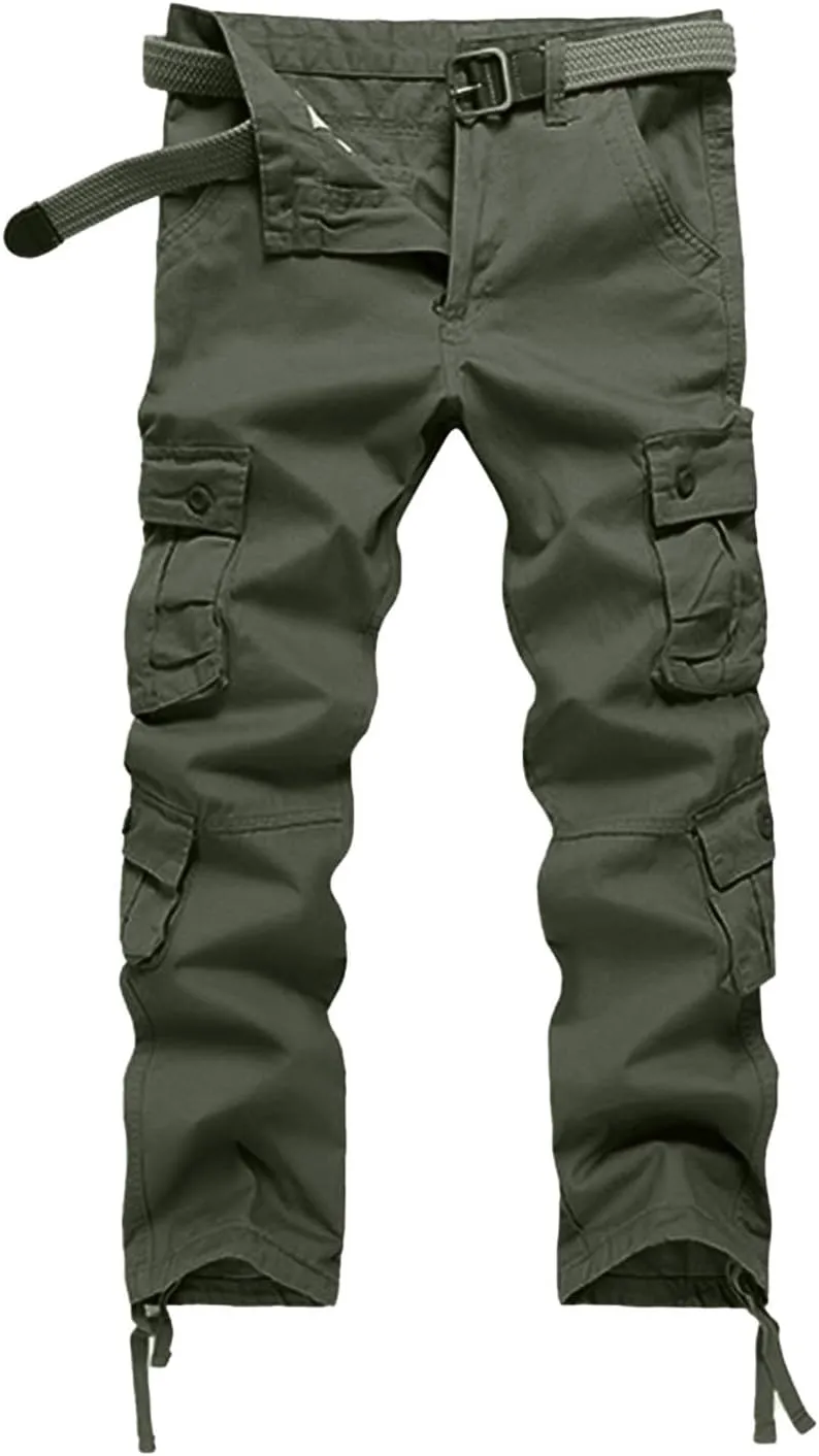 Men's Drawstring Multi Pocket Casual Pants Hiking Workout Cotton Cargo Pants