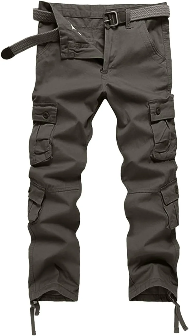 Men's Drawstring Multi Pocket Casual Pants Hiking Workout Cotton Cargo Pants