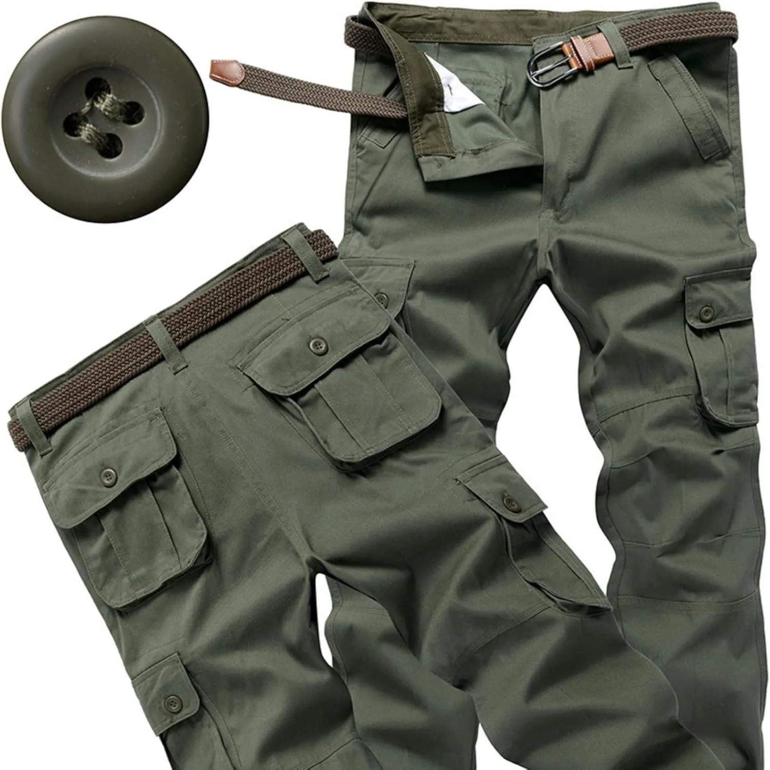 Men's Drawstring Multi Pocket Casual Pants Hiking Workout Cotton Cargo Pants