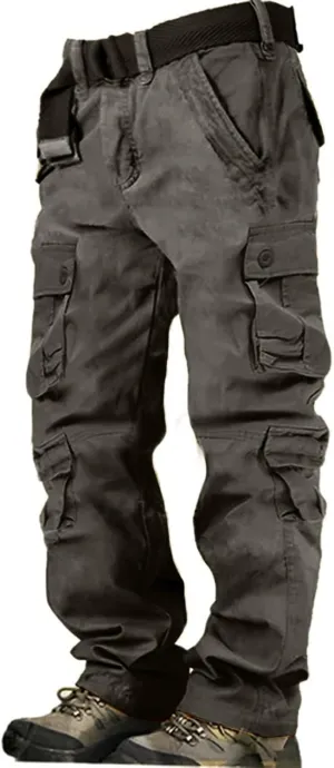 Men's Drawstring Multi Pocket Casual Pants Hiking Workout Cotton Cargo Pants