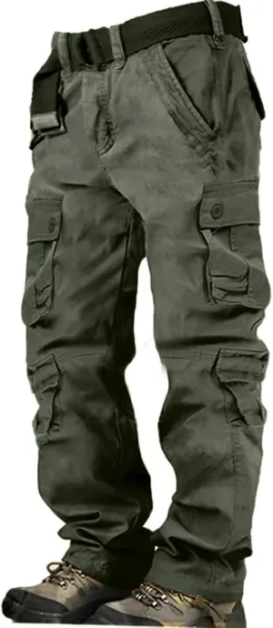 Men's Drawstring Multi Pocket Casual Pants Hiking Workout Cotton Cargo Pants