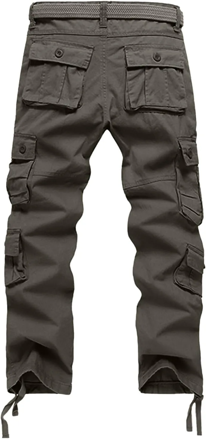 Men's Drawstring Multi Pocket Casual Pants Hiking Workout Cotton Cargo Pants