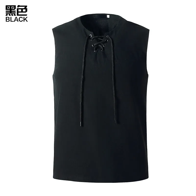 Men's Fashion Linen Hip-Hop V-Neck Sleeveless Yoga Tops T-shirt