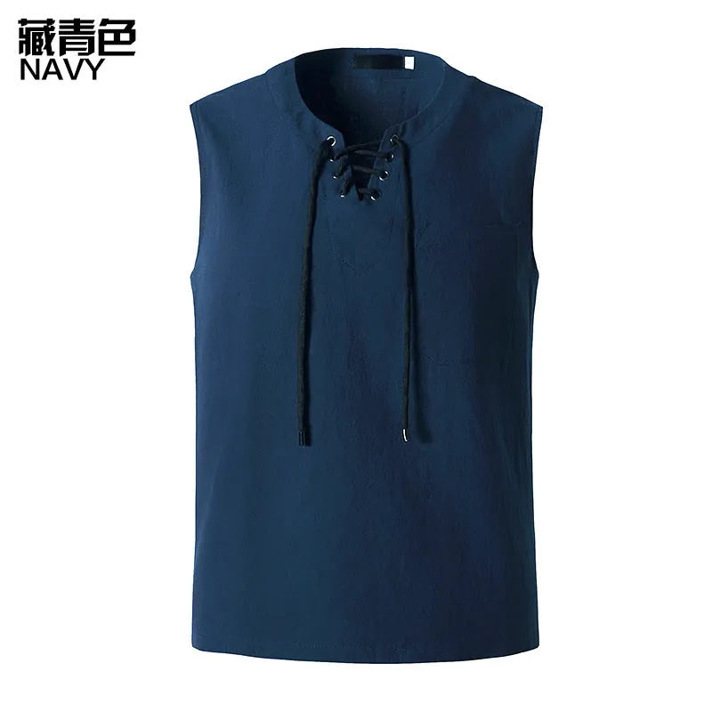 Men's Fashion Linen Hip-Hop V-Neck Sleeveless Yoga Tops T-shirt