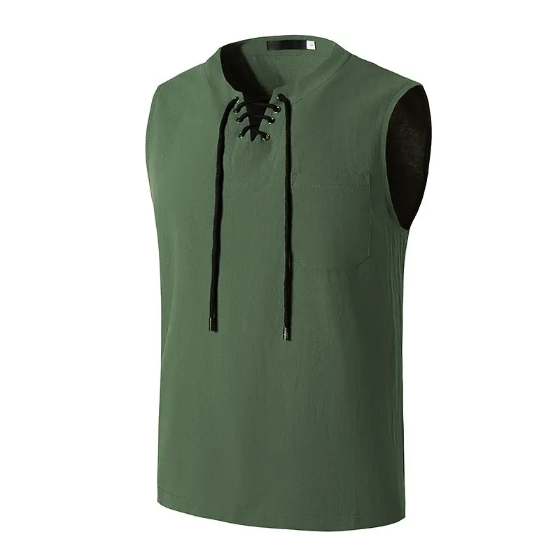 Men's Fashion Linen Hip-Hop V-Neck Sleeveless Yoga Tops T-shirt