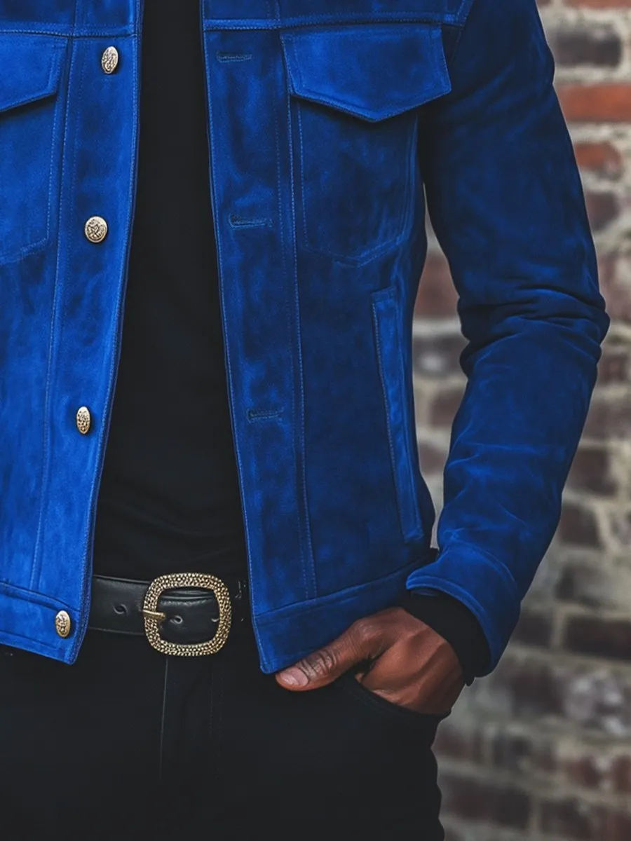 Men's Fashion Multi-Pocket Lapel Suede Jacket