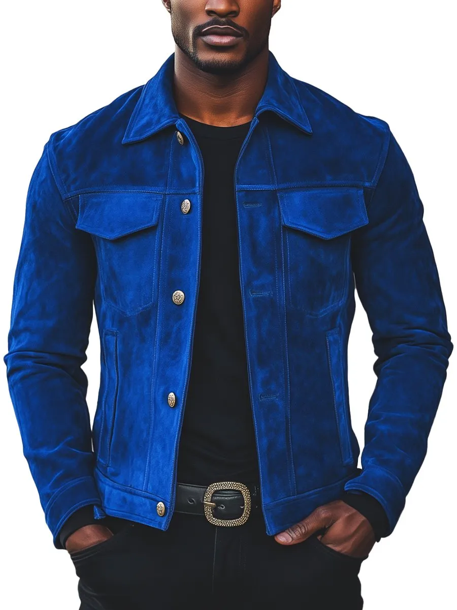 Men's Fashion Multi-Pocket Lapel Suede Jacket