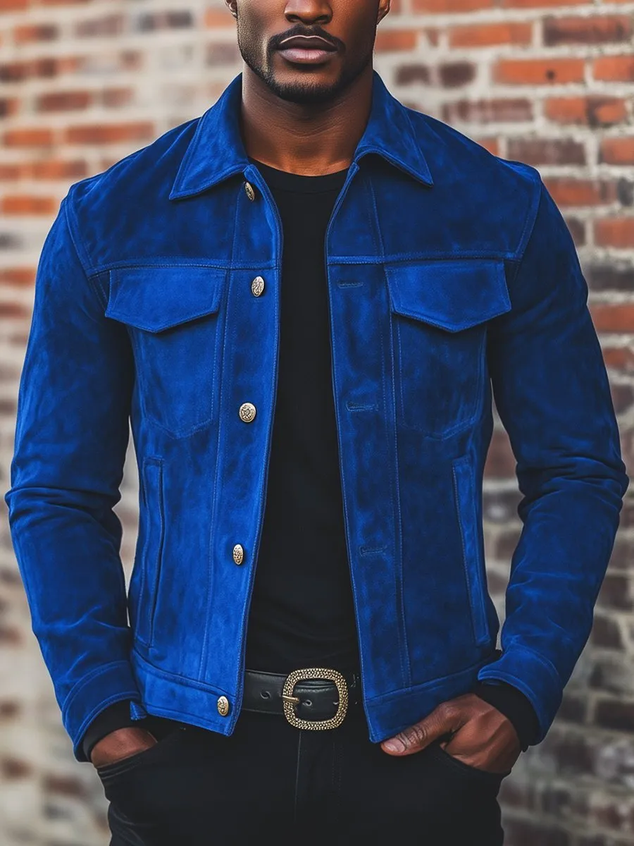 Men's Fashion Multi-Pocket Lapel Suede Jacket