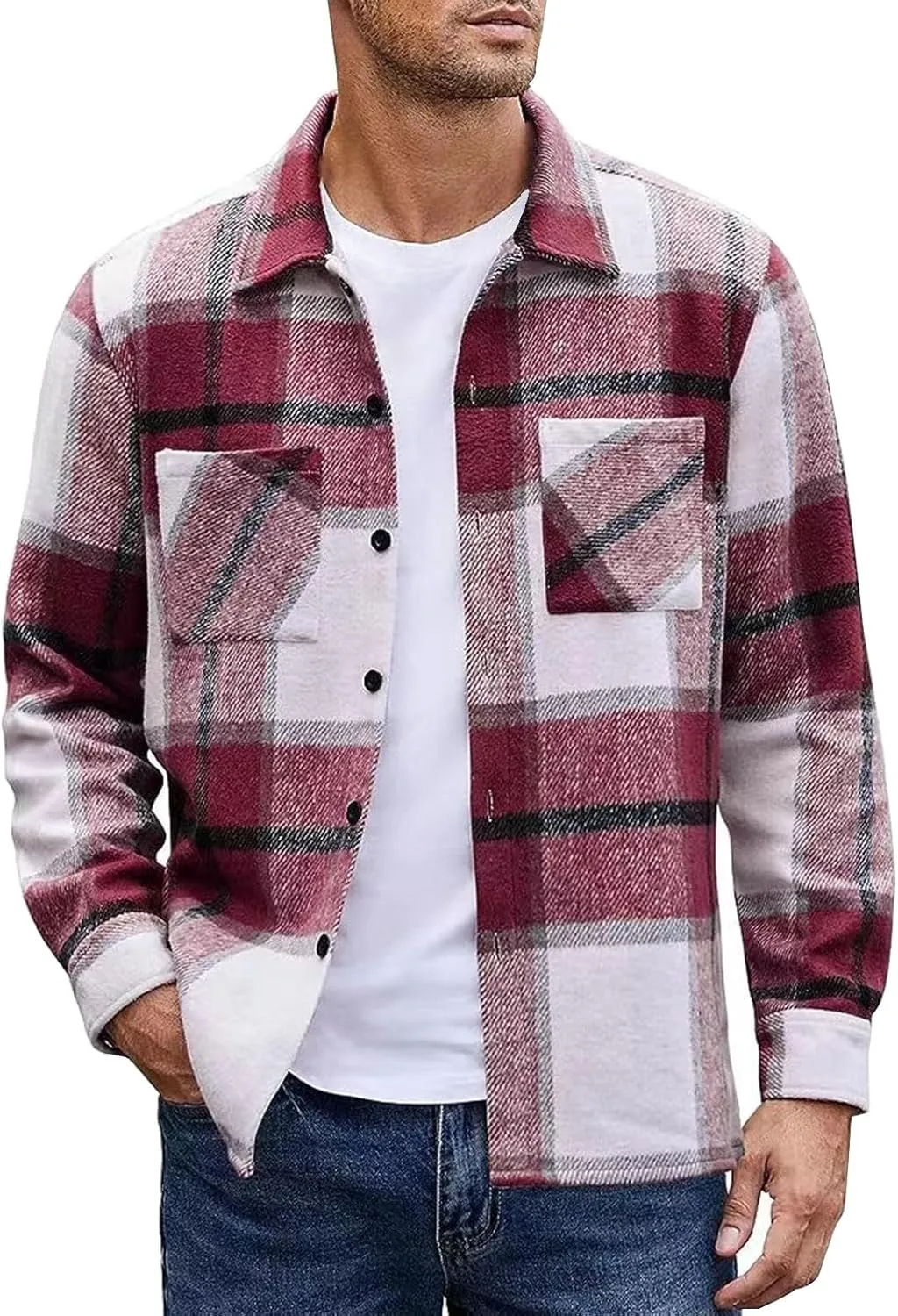 Mens Fashion Sports Outdoor Jacket Plaid Zipper Stand Collar Cardigan with Pockets Men's Gifts for Men Who Want
