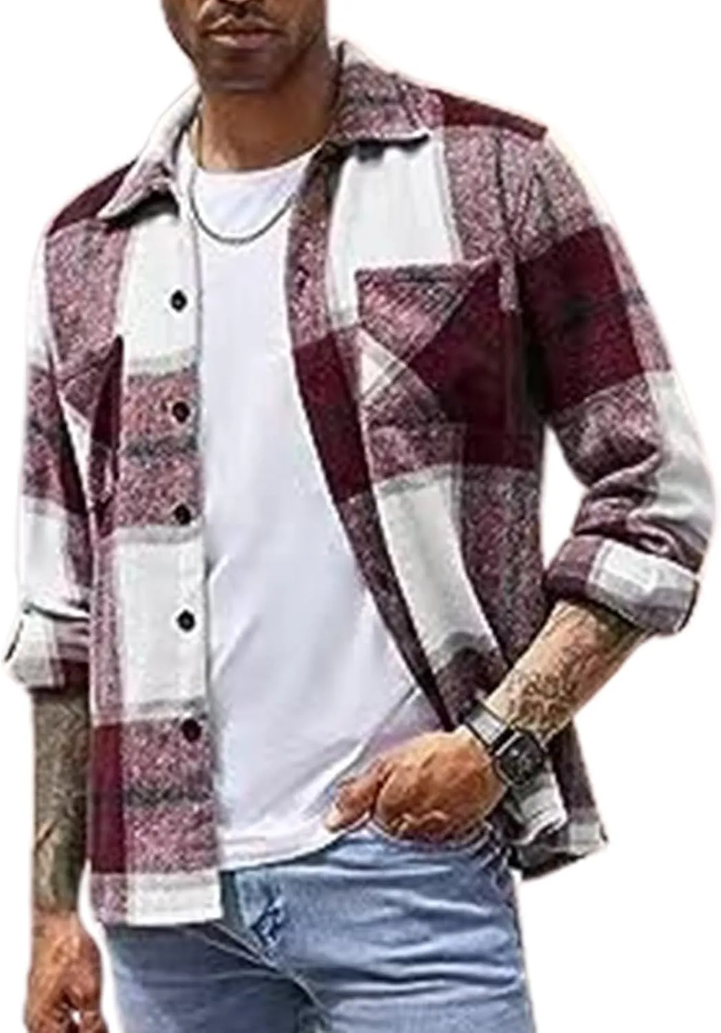 Mens Fashion Sports Outdoor Jacket Plaid Zipper Stand Collar Cardigan with Pockets Men's Gifts for Men Who Want