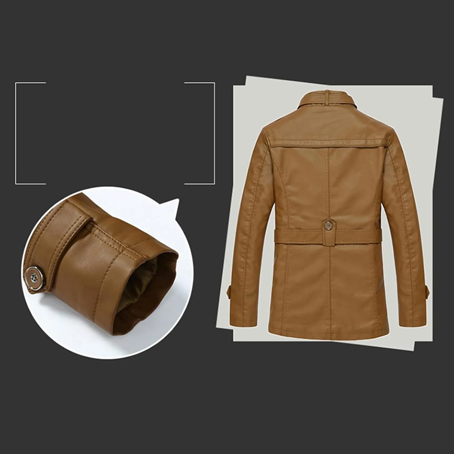 Mens Faux Leather Motorcycle Jackets Heavyweight Fleece Lined Stand Collar Full Zip Bomber Jacket Big & Tall Outwear