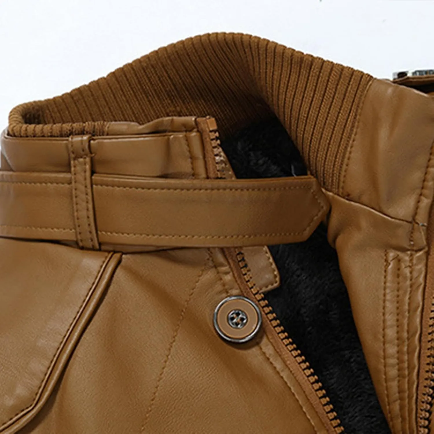 Mens Faux Leather Motorcycle Jackets Heavyweight Fleece Lined Stand Collar Full Zip Bomber Jacket Big & Tall Outwear